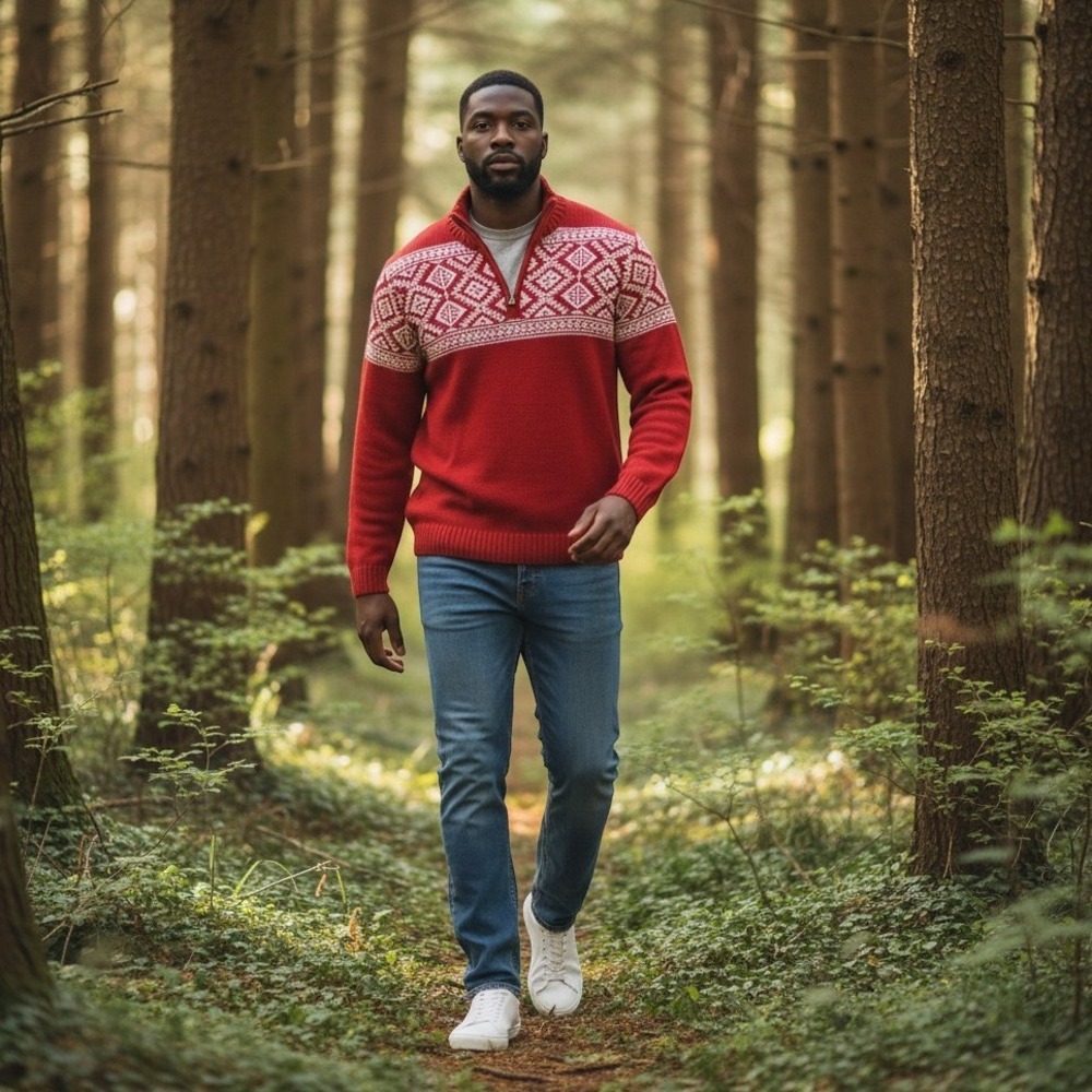 Izod Red and White Zip-Up Fair Isle Sweater